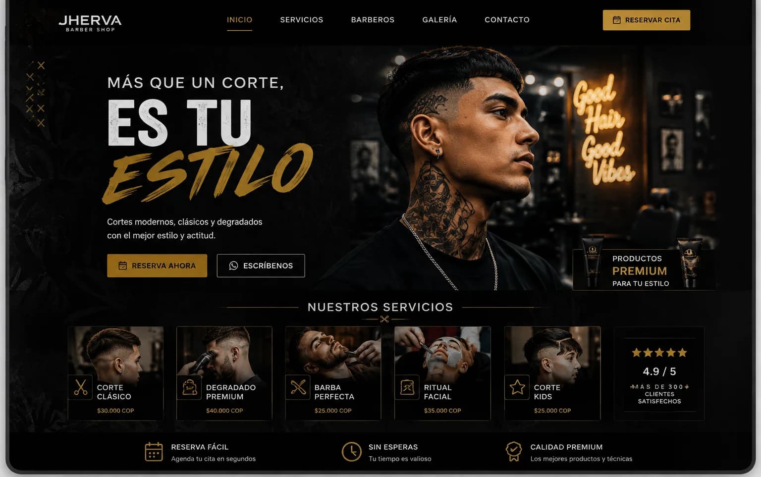 Mockup del concepto de sitio web para barbería