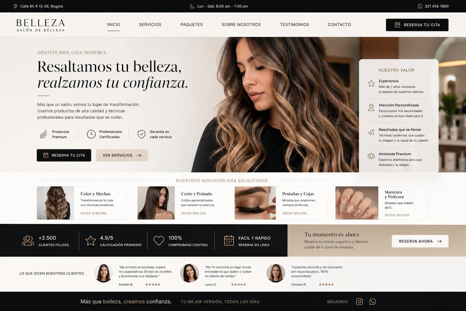 Mockup del concepto de sitio web para centro de estética